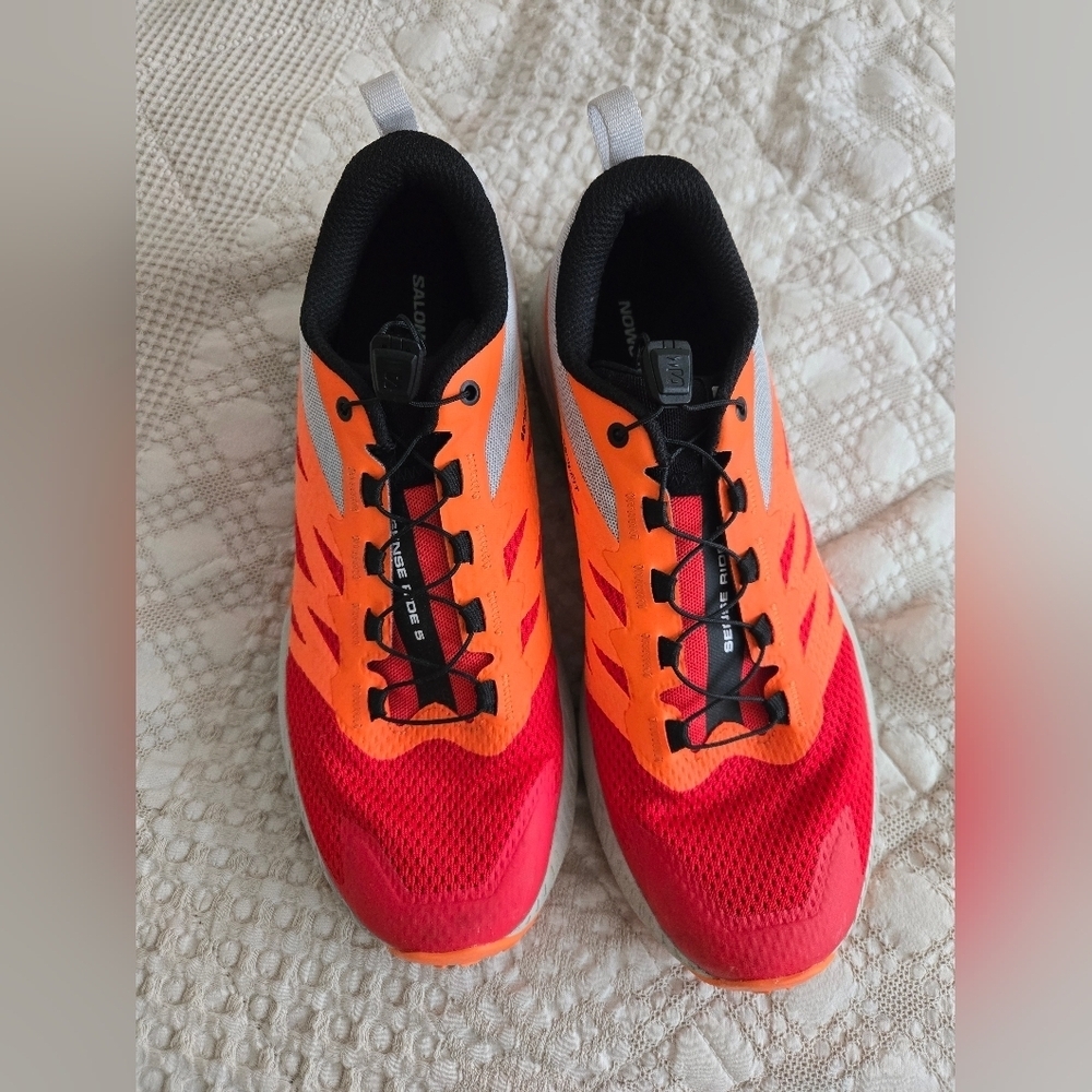 Salomon Red and Orange Sense Ride 5 Ortholite Sneakers Athletic Mens Size 8.5